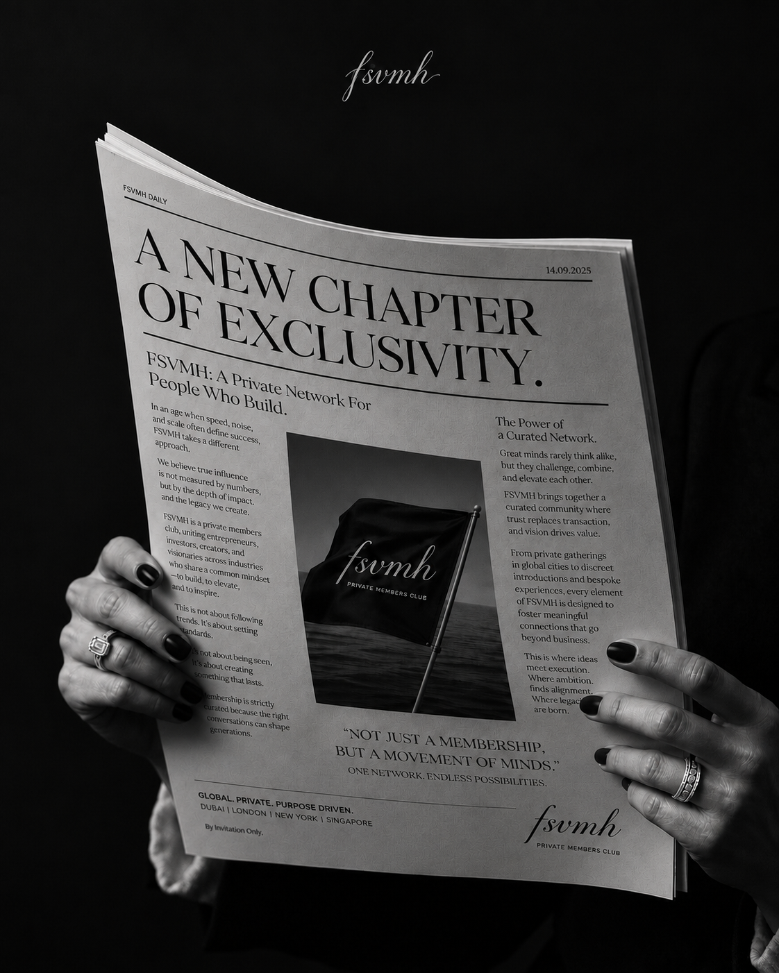 FSVMH editorial front page announcing the invitation-only private members club for entrepreneurs, founders and investors